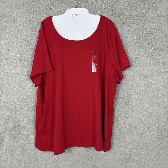 Karen Scott Women Short Sleeves Round Neckline Red Comfort Tee Knit Top 3X - Picture 1 of 11